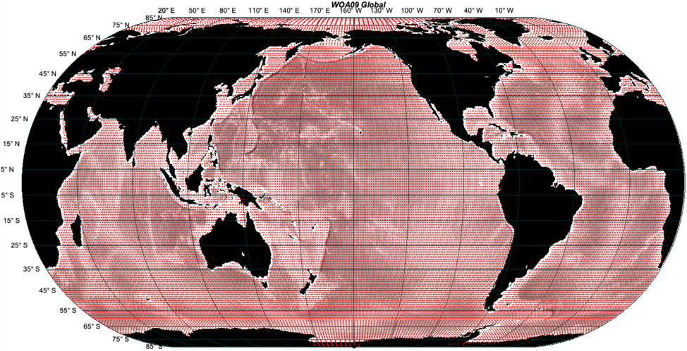 Map of the world with a grid of points on it